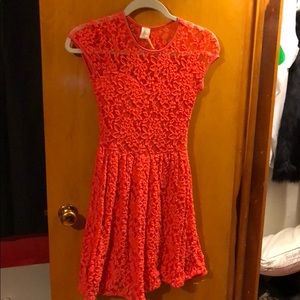 Red lace midi dress